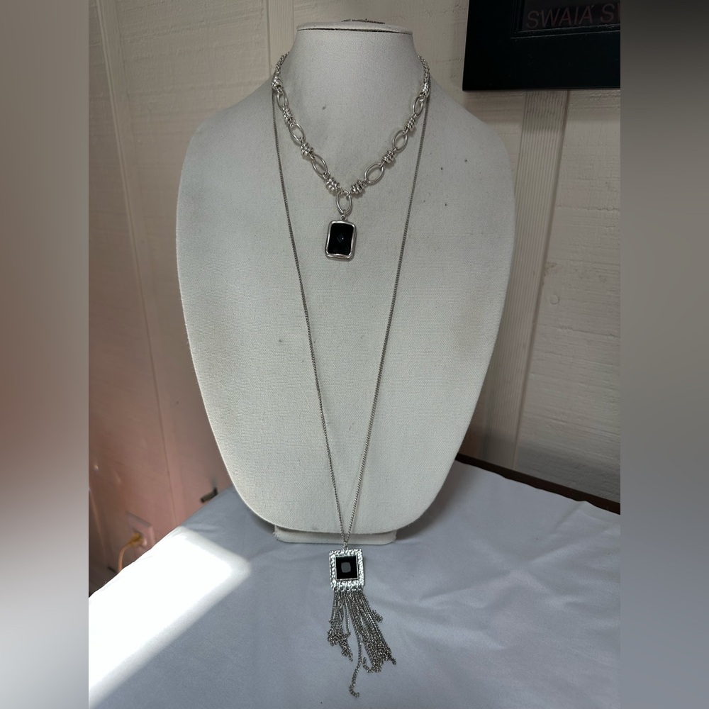 Black and silvertone modernist vibe necklaces earrings